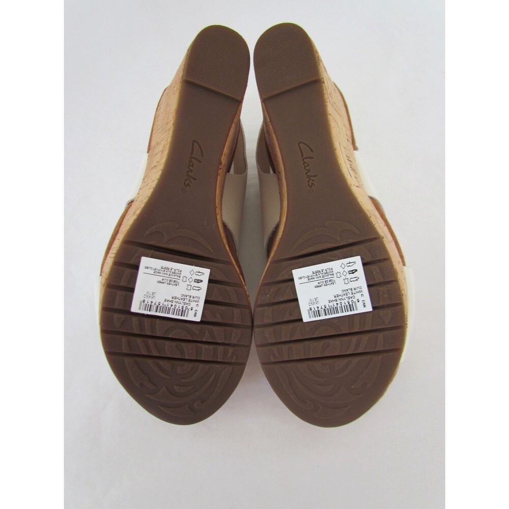 Clarks Artisan Caslynn Shae White Leather Cork Wedge Sandals 7 Med NIB RARE - Picture 15 of 16